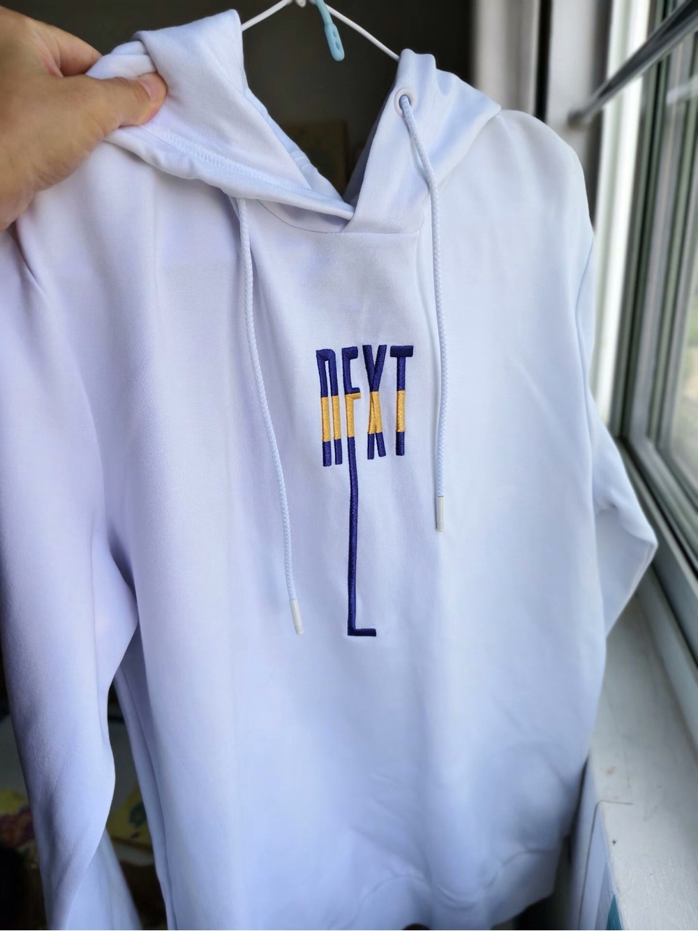 NEXT White Hoodie with Navy and Yellow Logo
